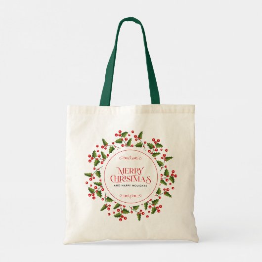 Vrolijk kerstgebaren met rode bessen tote bag (Achterkant)