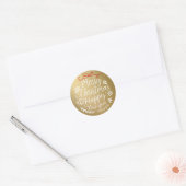 Vrolijk kerstgebaren op Faux Gold Foil Ronde Sticker (Envelop)