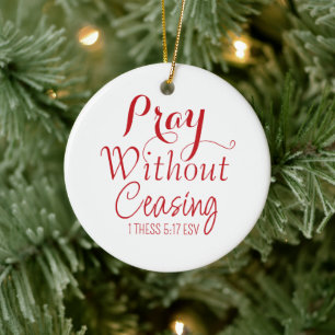 Vrolijk kerstgebed Bijbelvers Rood en Wit Keramisch Ornament
