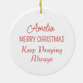 Vrolijk kerstgebed Bijbelvers Rood en Wit Keramisch Ornament (Achterkant)