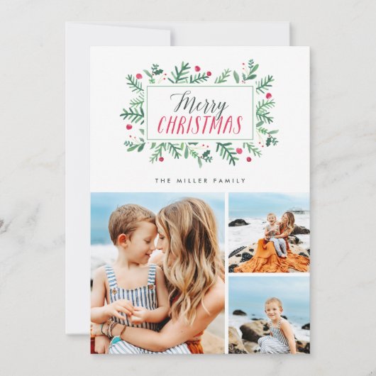 Vrolijk kerstgebilderd flesje 3 Foto Feestdagenkaart (Voorkant)