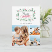 Vrolijk kerstgebilderd flesje 3 Foto Feestdagenkaart (Staand voorkant)