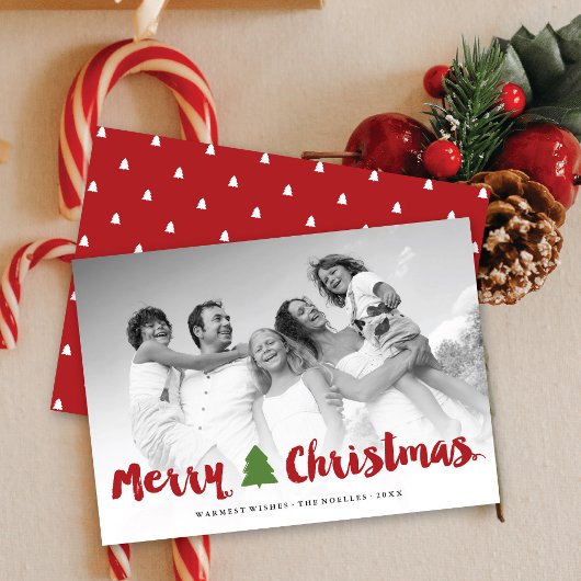 Vrolijk kerstgebold penseelscript Moderne foto Feestdagenkaart