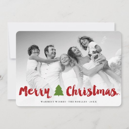 Vrolijk kerstgebold penseelscript Moderne foto Feestdagenkaart (Voorkant)