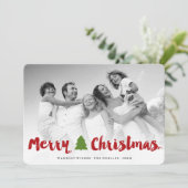 Vrolijk kerstgebold penseelscript Moderne foto Feestdagenkaart (Staand voorkant)