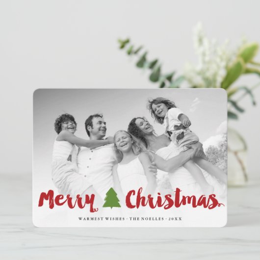 Vrolijk kerstgebold penseelscript Moderne foto Feestdagenkaart (Staand voorkant)