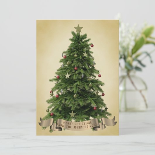 Vrolijk kerstgeboom van familienaam Holiday Kaart (Staand voorkant)