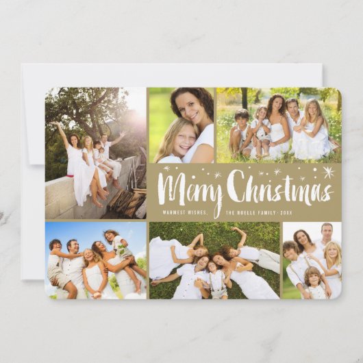 Vrolijk kerstgeborsteld script sterren Classy 6 Fo Feestdagenkaart (Voorkant)