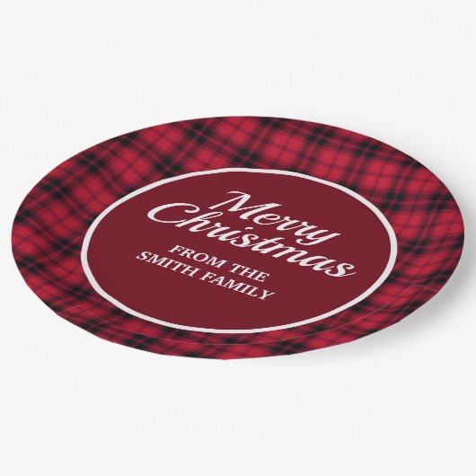 Vrolijk kerstgebuffel met rood zwart gecheckt papieren bordje (Gekanteld)