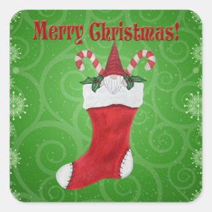 Vrolijk kerstgedicht in Stocking Candy Cane Green Vierkante Sticker