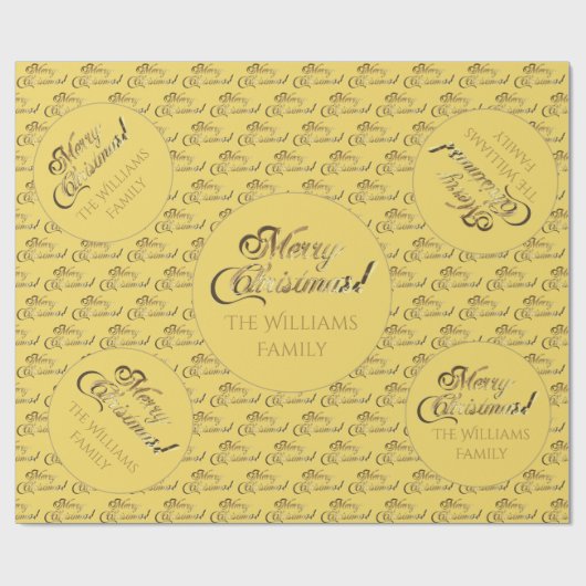 Vrolijk kerstgeel Elegant Faux Gold Script Cadeaupapier (Vlak)