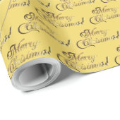 Vrolijk kerstgeel Elegant Faux Gold Script Cadeaupapier (Rol Hoek)