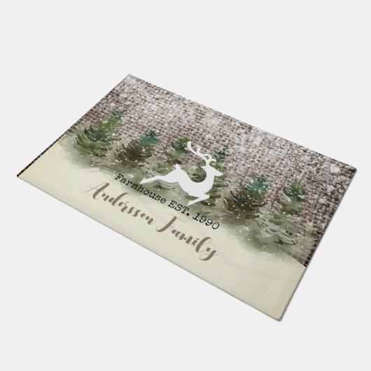 Vrolijk kerstgeluk render in bosbouw deurmat (Schuin)