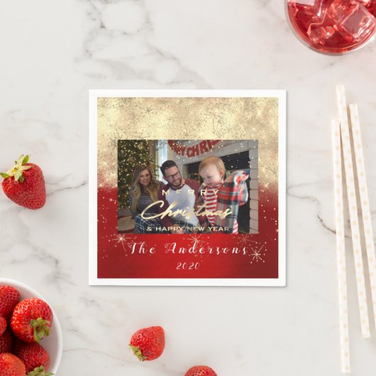 Vrolijk kerstgelukkig jaar Gold Foto White Servet (Insitu)