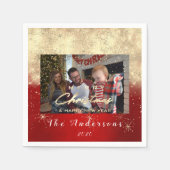 Vrolijk kerstgelukkig jaar Gold Foto White Servet (Voorkant)