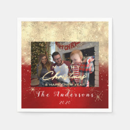 Vrolijk kerstgelukkig jaar Gold Foto White Servet