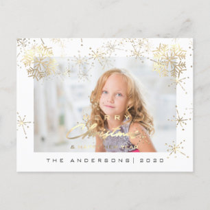 Vrolijk kerstgelukkig jaar Gold Sneeuwwitfoto Briefkaart