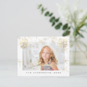 Vrolijk kerstgelukkig jaar Gold Sneeuwwitfoto Briefkaart (Staand voorkant)