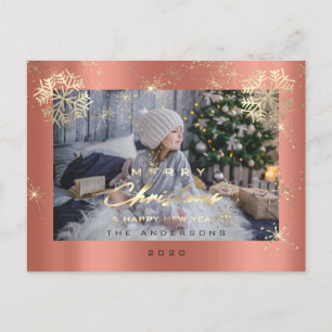 Vrolijk kerstgelukkig jaar Gold Snow Roos Foto Briefkaart