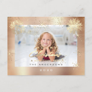 Vrolijk kerstgelukkig jaar Gold Snow Roos Foto Briefkaart