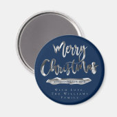 Vrolijk kerstgelukkig nieuwjaar Elegant Silver Blu Magneet (Voorkant / Achterkant)