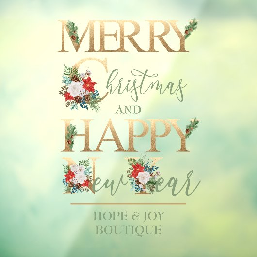 Vrolijk kerstgelukkig Nieuwjaar Elegant Typografie Raamsticker (Vel 3)