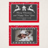 Vrolijk kerstgelukkig nieuwjaar Naam Red Silver Visitekaartje (Voorkant /achterkant)
