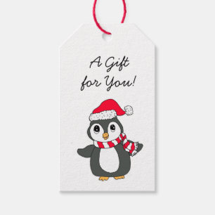 Vrolijk kerstgelukkig nieuwjaar Penguin Cadeaulabel