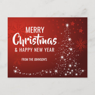 Vrolijk kerstgelukkig nieuwjaar rode witte boom feestdagenkaart