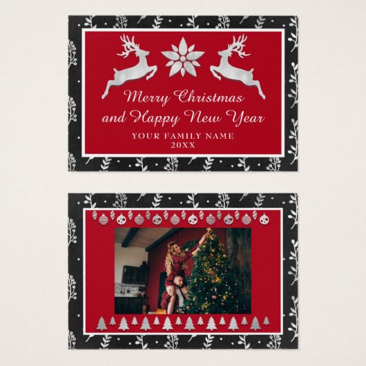 Vrolijk kerstgelukkig nieuwjaar, zwarte zilver visitekaartje (Voorkant /achterkant)