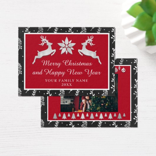 Vrolijk kerstgelukkig nieuwjaar, zwarte zilver visitekaartje (Bureau)