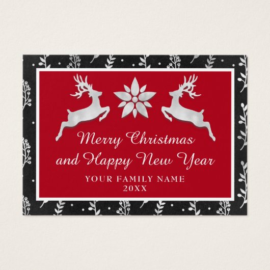 Vrolijk kerstgelukkig nieuwjaar, zwarte zilver visitekaartje (Voorkant)