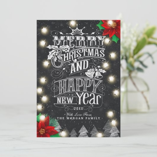 Vrolijk kerstgelukkig nieuwjaars Bokeh String Ligh Feestdagenkaart (Staand voorkant)