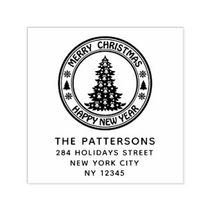 Vrolijk kerstgelukkig nieuwjaars Naam Terugkeeradr Zelfinktende Stempel