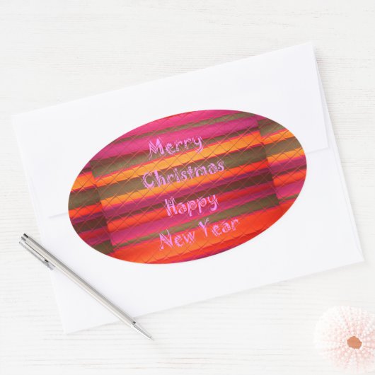 Vrolijk kerstgelukkig nieuwjaarscanvas kleurenontw ovale sticker (Envelop)