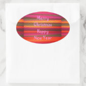 Vrolijk kerstgelukkig nieuwjaarscanvas kleurenontw ovale sticker (Tas)
