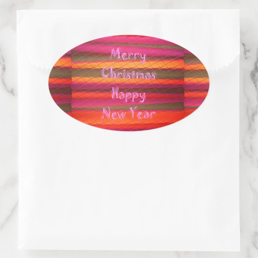 Vrolijk kerstgelukkig nieuwjaarscanvas kleurenontw ovale sticker (Tas)