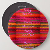 Vrolijk kerstgelukkig nieuwjaarscanvas kleurenontw ronde button 6,0 cm (Voorkant /achterkant)