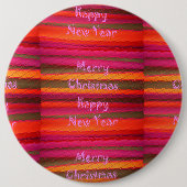 Vrolijk kerstgelukkig nieuwjaarscanvas kleurenontw ronde button 6,0 cm (Voorkant)