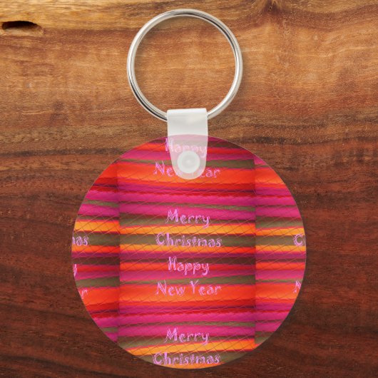 Vrolijk kerstgelukkig nieuwjaarscanvas kleurenontw sleutelhanger (Voorkant)