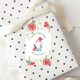 Vrolijk Kerstgenoom Elegante Vakantie Bloemen Cadeaulabel