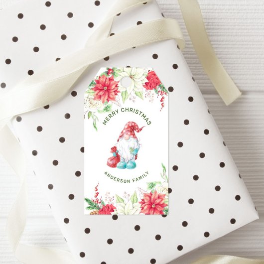 Vrolijk Kerstgenoom Elegante Vakantie Bloemen Cadeaulabel