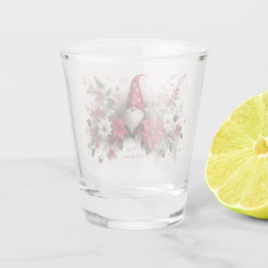 Vrolijk kerstgenoom en poinsettia's shot glas (Achterkant)
