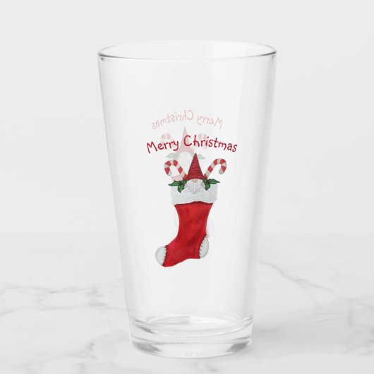 Vrolijk kerstgenoom in Stocking Candy Canes Glas (Voorkant)