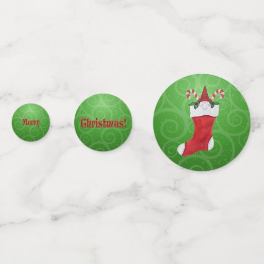 Vrolijk kerstgenoom in Stocking Green Swirls Confetti (Voorkanten)