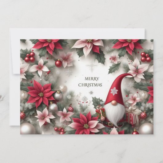 Vrolijk kerstgenoom, Poinsettias en Holly Feestdagenkaart (Voorkant)