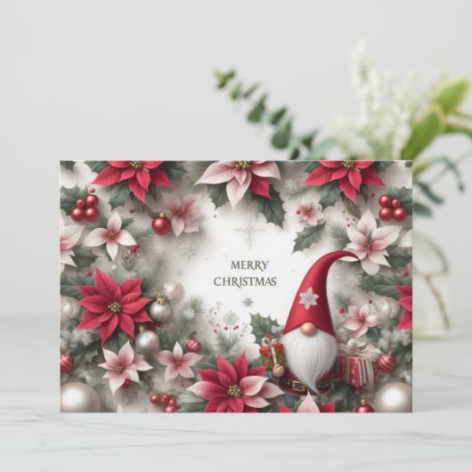 Vrolijk kerstgenoom, Poinsettias en Holly Feestdagenkaart (Staand voorkant)