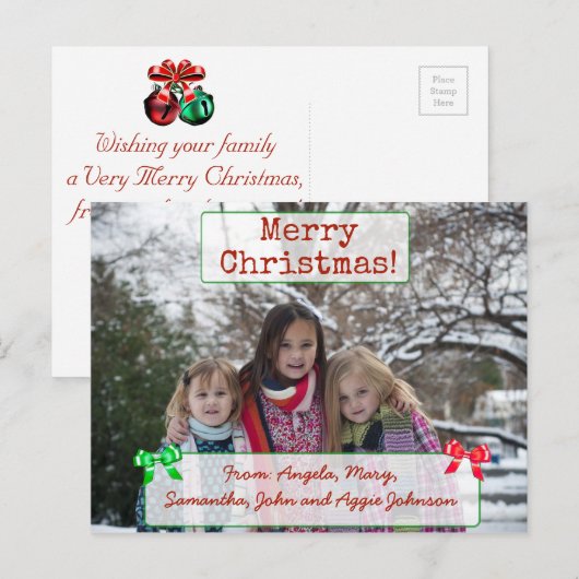 Vrolijk kerstgepersonaliseerde familie Foto Briefk Feestdagenkaart (Voorkant / Achterkant)