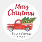 Vrolijk kerstgerei en kerstbomen ronde sticker (Voorkant)