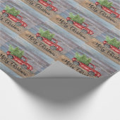 Vrolijk kerstgerei met hout en rode rommel cadeaupapier (Hoek)